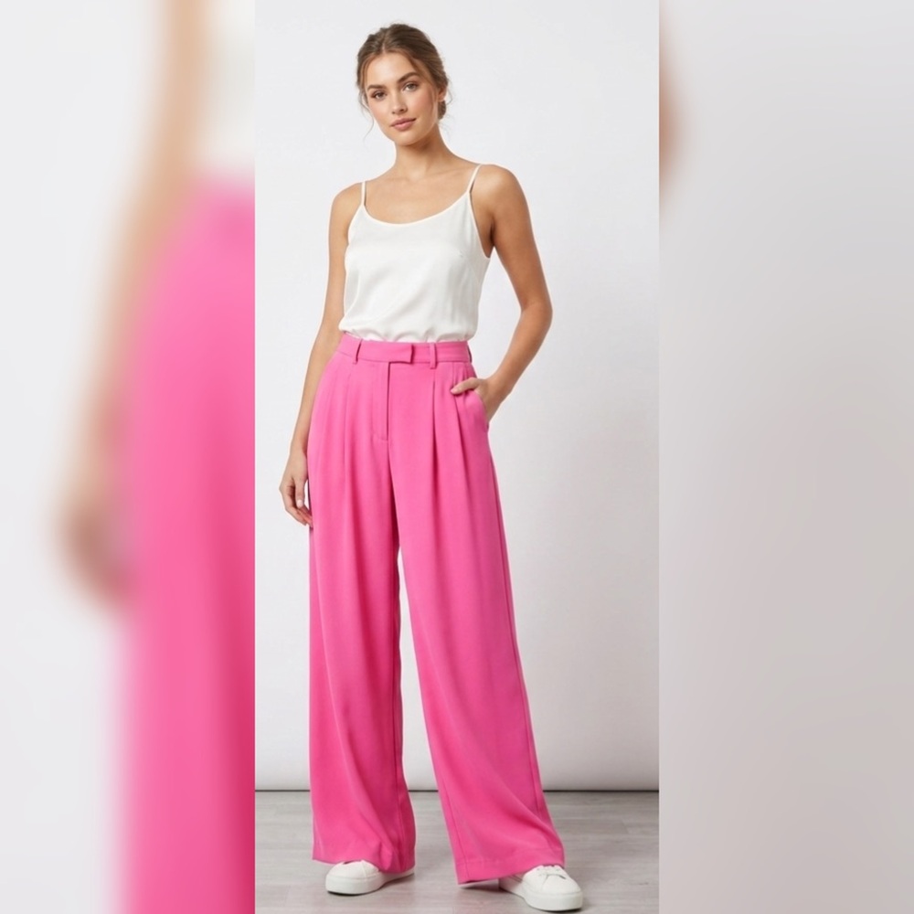 BoHo Barbiecore Work A New Day Pink Pants 8 Wide Leg Trouser High Rise Pleated